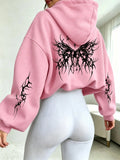 Women Cropped Hoodie Gothic Thorn Butterfly Back Print Long Sleeve Casual Daily Streetwear Dark Aesthetic Soft Sweatshirt