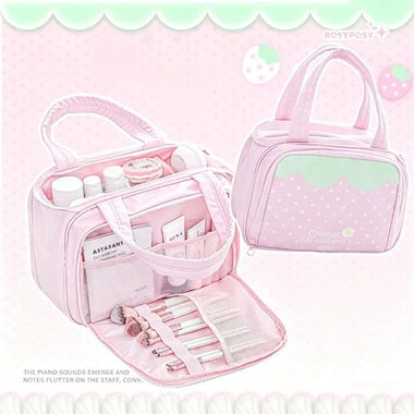 Makeup Large-capacity Partitioned Makeup Bag Sweet Cute Strawberry Musical Notes Handbag Portable Multi-layer Travel Toiletry Bags
