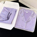 Embroidery Solid Women's Summer Casual Pajama Set 2024 New Y2k Fashion Purple Nightwear Classic Soft Simulated Silk Housewear