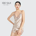 Heavy Silk Pajamas 100% Mulberry Silk Suspender Shorts Two-piece Set Multicolored Lace Design Sexy Loungewear