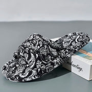 Women Home Slippers Soft Cotton Floral Floor Shoes Antislip Bedroom Slippers Lightweight Couple Slippers Fashion Women Shoes