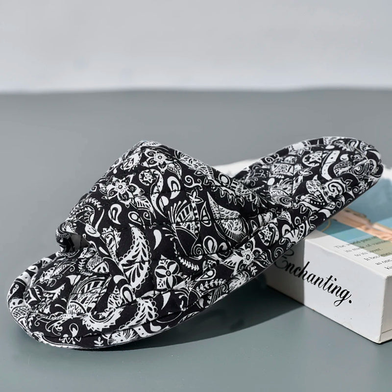 Women Home Slippers Soft Cotton Floral Floor Shoes Antislip Bedroom Slippers Lightweight Couple Slippers Fashion Women Shoes