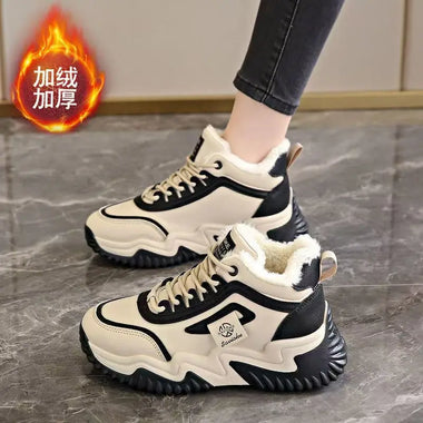 Chunky Sneakers Winter Women's Snow Boots Fashionable Comfortable Plush Cotton Shoes High-top Fleece-lined Warm Womens Sneakers