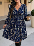 Casual Dress Autumn GIBSIE Plus Size Floral Print V-Neck Long Sleeve Ruffle Hem Dress Women 2026 Autumn High Elastic Waist Casual A-Line Dresses