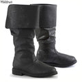 Boots Pirate Leather Medieval Leather Boots Jack Sparrow Renaissance Half Haddock Shoes Footwear Larp Pirate Warrior Vintage Jackboot For Adult Men