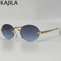 Women Sunglasses Y2K Punk Oval Metal Sunglasses Women 2026 Luxury Designer Vintage Steampunk Rimless Sun Glasses Classic Travelling Eyewear UV400
