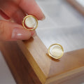 Korean Trend Geometric Round Opal Stud Earrings for Women Personality Statement Ear Jewelry Gift
