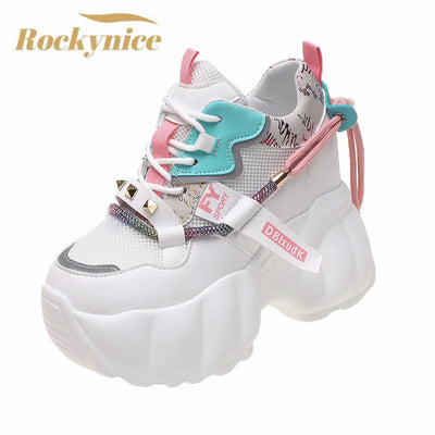 2022 High Top Women's Breathable Chunky Sneakers Fashion Platform Leather White Shoes Ladies Casual Short Boots Zapatos De Mujer