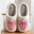 Women's Bow Embroidery Cotton Slippers Winter Warm Closed Back Soft Sole Breathable House Shoes Couple for Gift