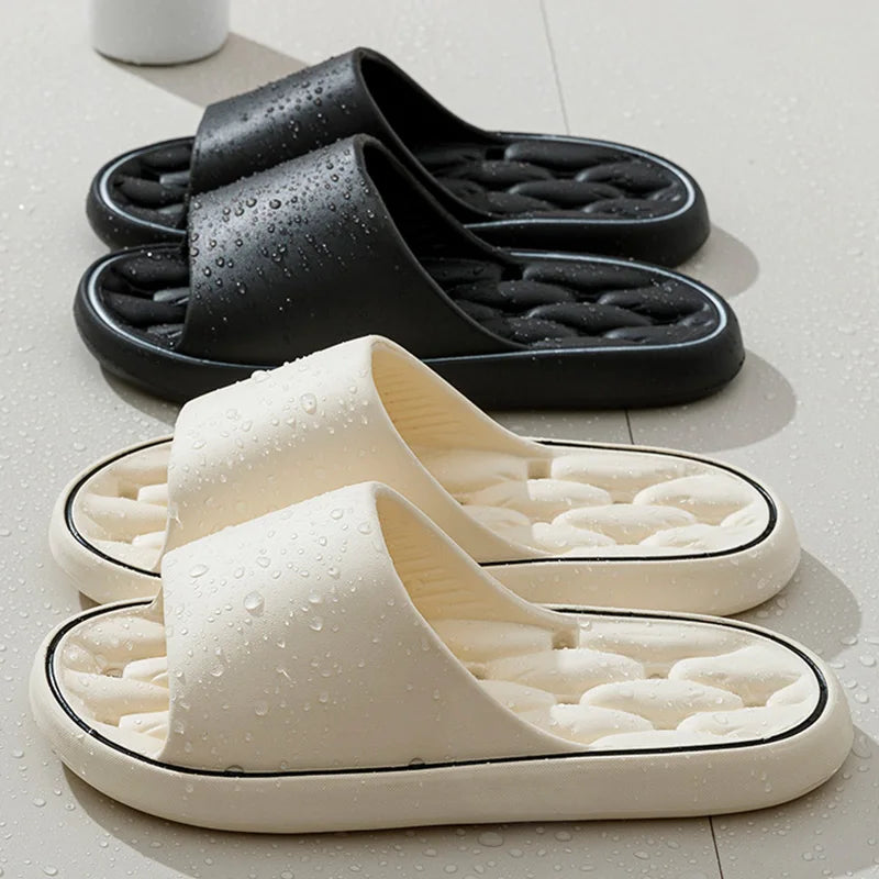 Quick Drying Bathroom Slippers Women Men Thick Platform Shower Shoes Non-Slip Drainage Hole Soft EVA Cloud Slides Couple Home
