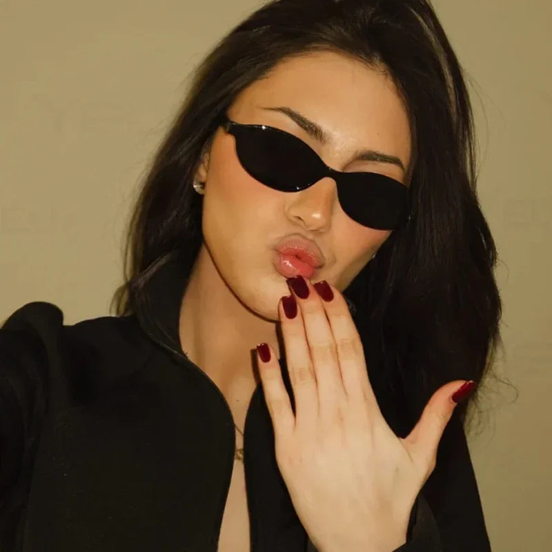 Fashion Small Frame Elliptical Sunglasses Women Colorful Lens Cat Eye Glasses Simple Design Sun Glasses UV400