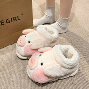 ZUOFU Unisex Cute Pig High Top Plush Slippers Autumn Winter Fluffy Faux Fur Non-Slip Warm Indoor Ankle Cotton Shoes