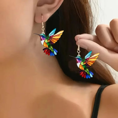 New Colorful Hummingbird Earrings Retro Style Bird Dangle Earrings 2D Bird Shape Earrings Acrylic Stud Earrings For Women Girls