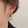 Gold Color Dangle Earrings with Shiny Zircon Decor Elegant Minimalist Double Loop Design Hoop Earrings Jewelry Gift for Women