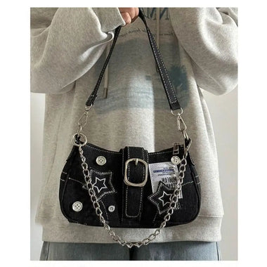 Fashion Women's Handbags Denim Stars Pattern Cool Girls Y2K  Underarm Bag Canvas Female Small Shoulder Bags Chain Tote Bag