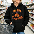 Happy Halloween Hoodie Women Witch Hat Pumpkin Graphic Sweatshirt Spooky Season Long Sleeve Casual Loose Pullover Warm Tops