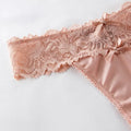 Women Satin Lace Thong Panties Low Waist Bowknot G-string Floral Lace Trim Soft Comfortable Ladies Underwear Intimates Lingerie