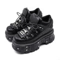 2026 New Punk Style Women Shoes Lace-up Heel Height 6CM Platform Shoes Woman Gothic Ankle Rock Boots Metal Decor Woman Sneakers