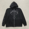 Oversized Full Zip Hoodie Rhinestone Cross Spider Web Gothic Streetwear For Men Women