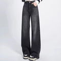 2024 Woman Korean High Waist Jeans Lady Slim Fit Loose Denim Wide Leg Pants Girls Black Gray High Street Straight Leg Trousers