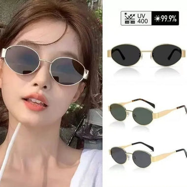 Oval Sunglasses for Women Men - Trendy Metal Frame Sun Glasses-Classic Outdoor Shades-Luxury Brand Eyewear Goggles -High Quality