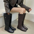 Vintage Cosy Soft Leather Women Knight High Boots Fashion Party Stripper Low Heel Shoes Ladies Slim Mordern Long Booties