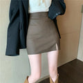Temperament Short Skirt, Tall and Short, Small Leather Skirt, A-Line Slit Skirt, Women's Half Skirt, Autumn and Winter Waist Bag