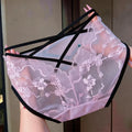 4pcs Plus Women Floral Lace Panties Mesh Briefs Cross‑strap Back Mid‑low Rise Cotton Crotch Breathable Soft Intimate Lingerie