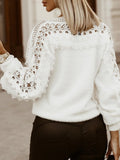 Women Top Elegant 2025 ZANZEA Women Spring Plush Pullovers Sweaters Elegant Long Lantern Sleeve Shirt Tunic Fashion Lace Hollow Fur Top Streetwear