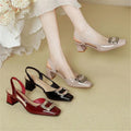 2024 New Luxury Women High Heel Sandals Patent Leather/Satin Surface Breathable Thick Heel Shoe Ladies Wedding Party Dress Shoes