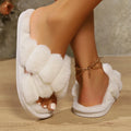 Fashion Cross Strap Fluffy Slippers Women Winter Home Open toed Plush Fur Slippers Woman Flat Heel Keep Warm Cotton Slides Shoes