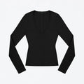 Top Tank Top with Deep V-Neck and Long Sleeves, High-Elastic Slim-Fit Basic Solid Color Base Shirt, Low-Neck Inner Wear Top, Solid Color Low-Neck Slimming Inner Wear T-Shirt, Waist-Cinching Elastic Top Base Shirt