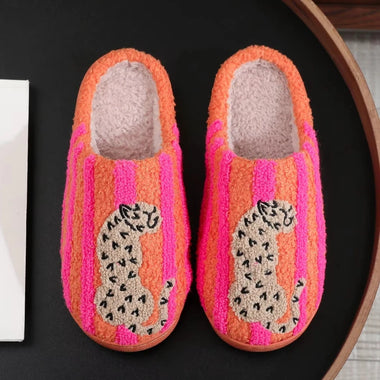 Cute Cartoon Style Indoor Fuzzy Slippers For Women Men Autumn Winter House Shoes Warm Plush Ant-slip Couples Home Cotton Slides