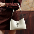 Genuine Leather Women Bucket Bag Chain Handle Lock Closure Shoulder Crossbody Handbag Korean Style