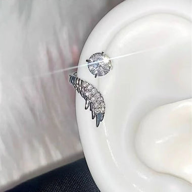 1Pcs Silver Color Wing 316L Stainless Steel Ear Bone Nail For Women Fashion Full Of Rhinestone Earrings Accessories Jewelry Gift