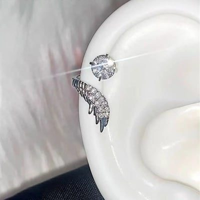 1Pcs Silver Color Wing 316L Stainless Steel Ear Bone Nail For Women Fashion Full Of Rhinestone Earrings Accessories Jewelry Gift