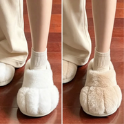 Cute Cat Paw Plush Slippers For Women Winter Warm Furry Closed Toe Slippers Cartoon Non-slip Indoor House Shoes