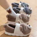 Cute Bear Winter Warm House Slippers Women Men Thick Platform Soft Plush Lined Non-Slip Indoor Outdoor Casual Home Shoes