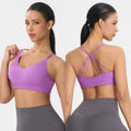 Women Summer Seamless Cross Sports Bra Gym Yoga Tops with Padded Sexy Backless Workout Fitness Camisole Running Sports Tops