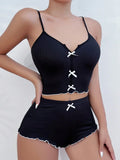 Sexy Sleepwear Women Pajamas Set Heart Print Silk Stain V-Neck Sleeveless Casual Cami Top and Shorts Sets Home Suit Loungewear