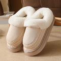 Soft Fluffy Thick Bottom Embroidery Cotton Slippers Couple Plus Size Winter Indoor Outdoor Plush Slippers Women Fuzzy Fur Shoes