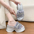 Women Slippers Trend Height Increasing Platform Sandals Luxury Rhinestone Tassel Designer Slippers Summer Open Toe Beach Slipper