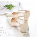Ladies Elegant Beige Pointed Toe Thin Strap Cross Buckle Mid Heel Sandals Daily Office Shoes