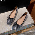 bling bling bowtie flat shoes woman square toe pink glitter ballet flats 35-43 big size shiny moccasins women bow loafers