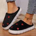 Bottom FluffyCasual Thick  Heart Embroidery Slippers Woman Outdoor Lightweight Fuzzy Lined Slippers Women Cozy Warm Plush Shoes