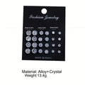 New 12 Pair/Pack Mixed Sizes Rhinestone Stud Earrings For Women Girls White Crystal Earrings Set Wedding Party Jewelry Gift