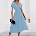 Dresses 2025 Woman Summer Solid-Color V-Neck Batwing-Sleeve Pleated Long Elegant Dress Woman Clothing Tops Skirts Y2k Clothes