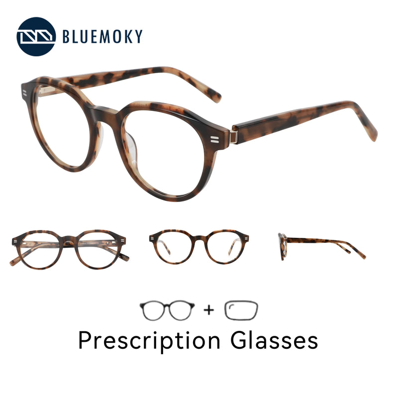 BLUEMOKY (XS Size) Acetate Round Prescription Glasses For Woman Anti Blue Light Custom Progressive Multifocal Optical Eyeglasses