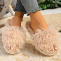 New Autumn Winter Women Fashion Faux Fur Slippers Solid Color Comfort Indoor Home Slippers Woman Lightweight Warm Fluffy Slides