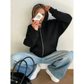 2026 Women Solid Full Zip Up Hoodie Casual Loose Pocket Hooded Jacket Soft Long Sleeve Sweatshirt Autumn Winter Couple Outerwear